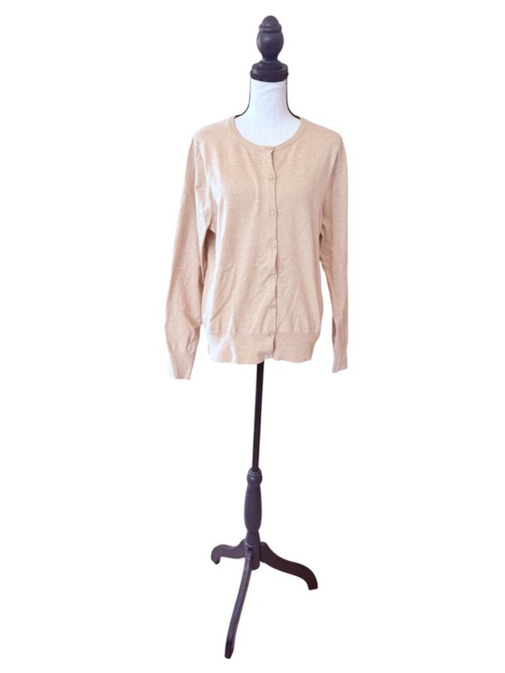 Lands End Cotton Cardigan Lightweight Summer Size Medium Beige